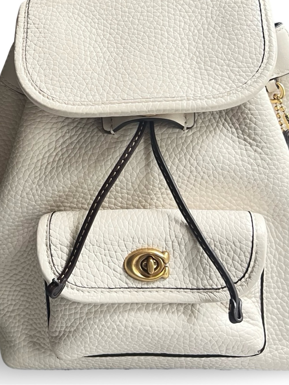 Coach Riya 21 Pebbled Leather Drawstring Bag in Cream with Brown Trim - Picture 2 of 16